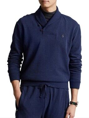 🐎Polo Ralph Lauren Jersey Shawl-Collar Pullover Navy Heather. Y2K QUIET LUXURY
